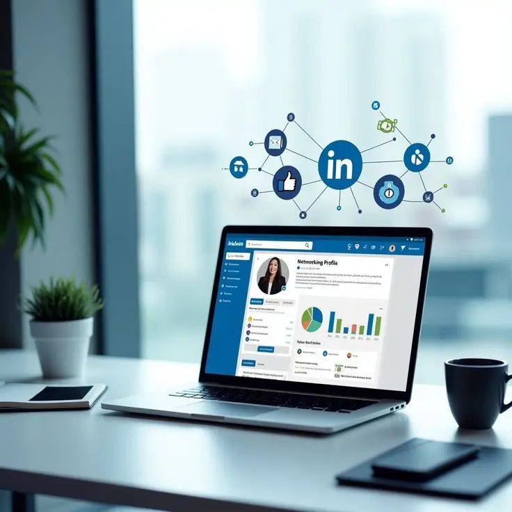 Laptop displaying LinkedIn profile and LinkedIn branding strategy
